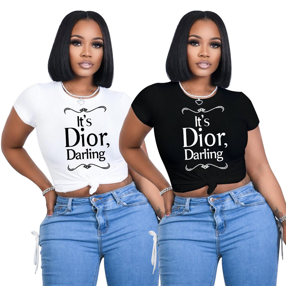 Summer Women's T-Shirt with Letter Print Casual Fashion Top