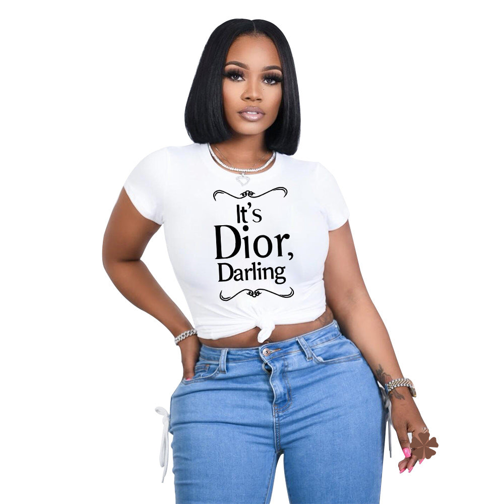 Summer Women's T-Shirt with Letter Print Casual Fashion Top