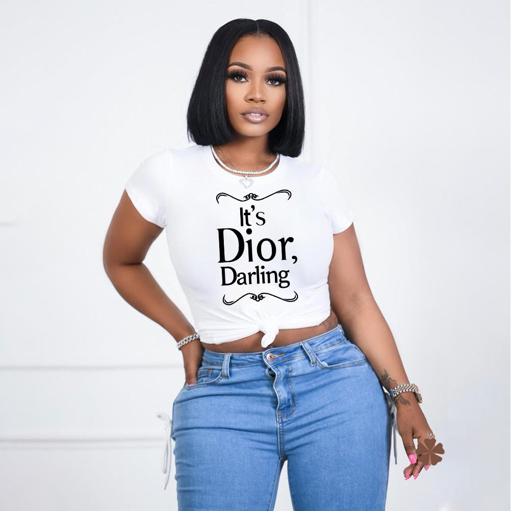Summer Women's T-Shirt with Letter Print Casual Fashion Top