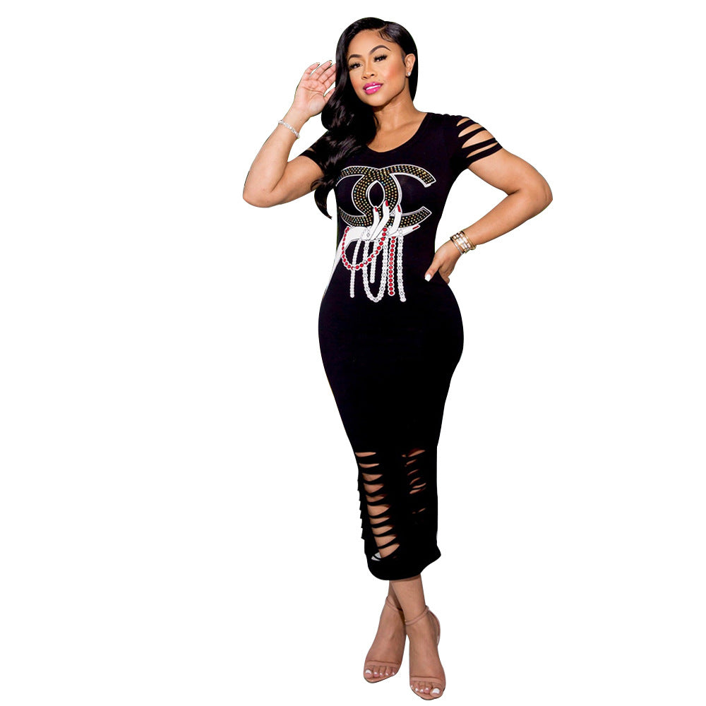 Sexy Printed Rhinestone Letter Fashion Women's Dress