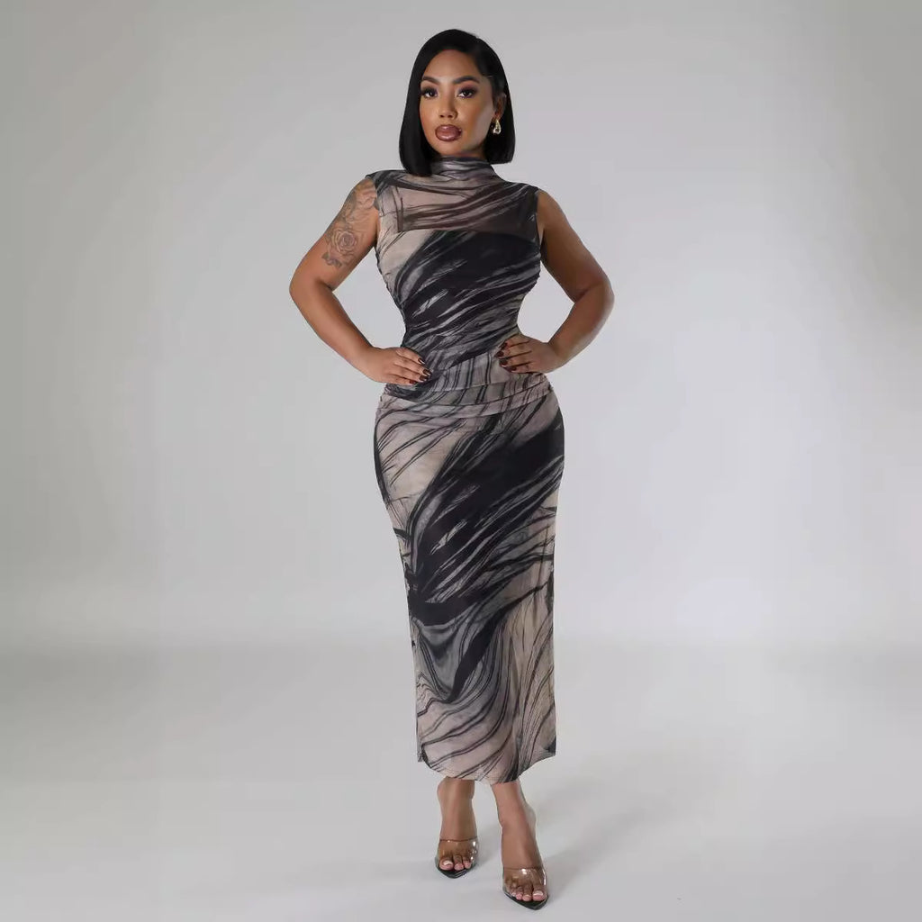 Fashionable Elegant Sleeveless Mesh Maxi Dress for Women