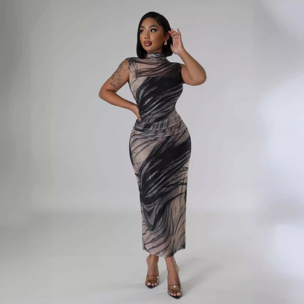 Fashionable Elegant Sleeveless Mesh Maxi Dress for Women
