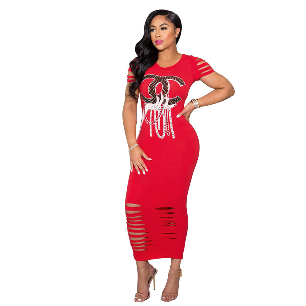 Sexy Printed Rhinestone Letter Fashion Women's Dress